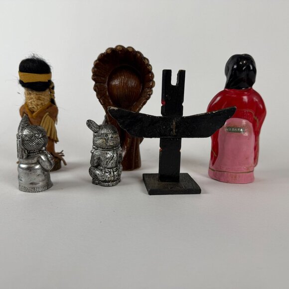 Native American Lot of 6 Vintage Cultural Figurines 5 Figures & totem pole - Picture 6 of 6